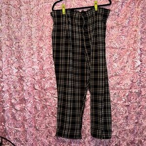 Plaid paper bag waist cuffed ankle pants
